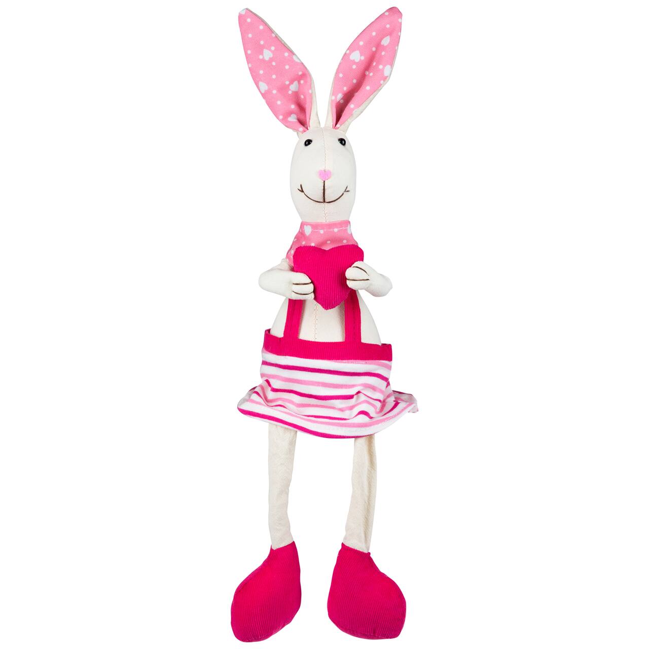16.5" Pink & Cream Sitting Girl Easter Rabbit Figure with Dangling Legs